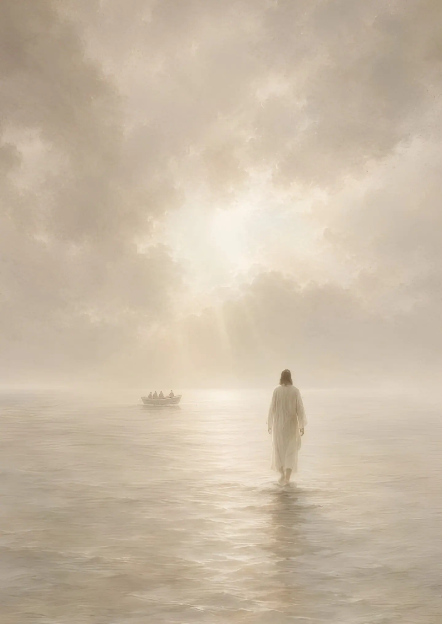 THROUGH THE STORM, Mateo 14:26–27. Arte de la serie TAKE HEART de PATMOS.